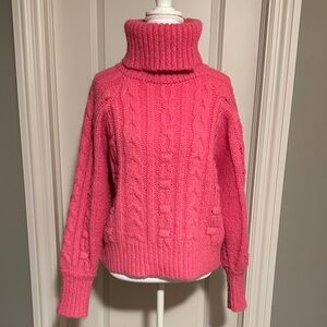 a new day Bright Pink Cable Knit Turtleneck Sweater, Small